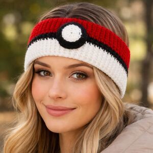 Handmade Pokémon Poké Ball Knit Headband Cozy Gamer Anime Winter Ear Warmer